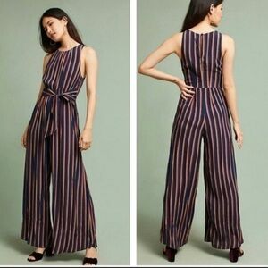 Anthropologie Plenty by Tracy Reece striped Wide leg Sleeveless Sash jumpsuit XS
